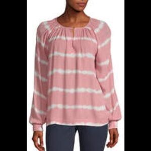 ANA Pink & White Tie Dye Long Sleeve Blouse Large